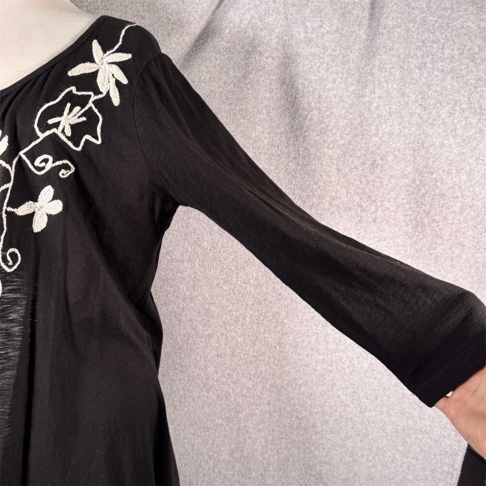 Natural Impressions Women's Size XL Black Embroidered Open Front Cotton Cardigan - Picture 4 of 10